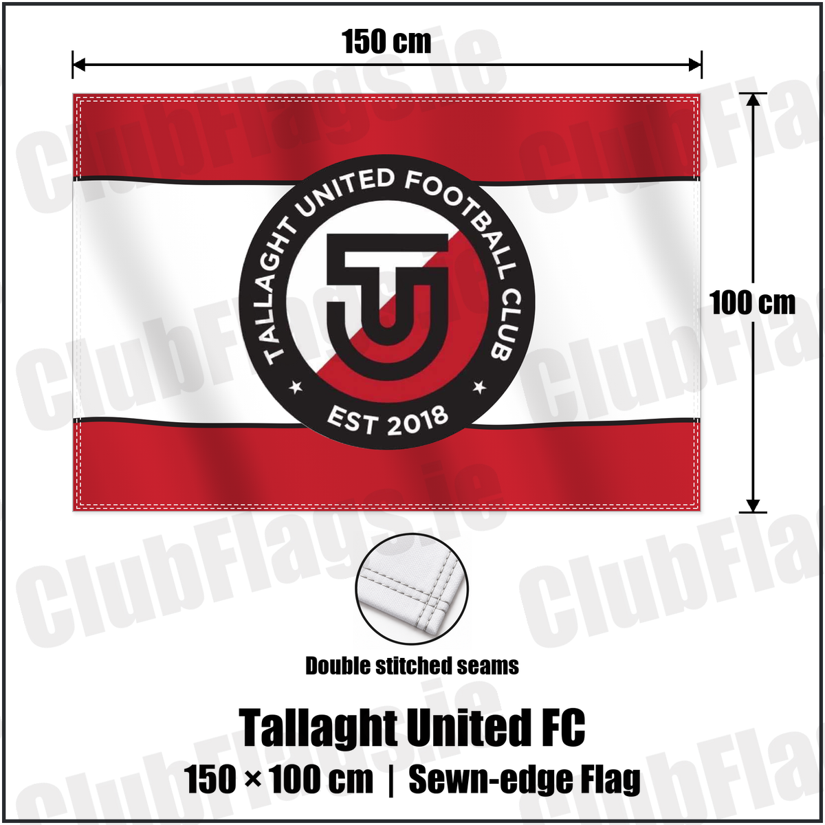 Tallaght United FC 100cm x 150cm Flag (sewn on the edges) with the club crest and colours, Dublin Football - ClubFlags.ie