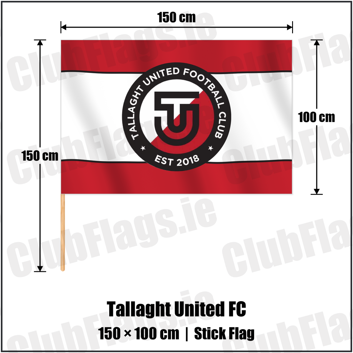 Tallaght United FC 100cm x 150cm Stick Flag with the club crest and colours, Dublin Football - ClubFlags.ie