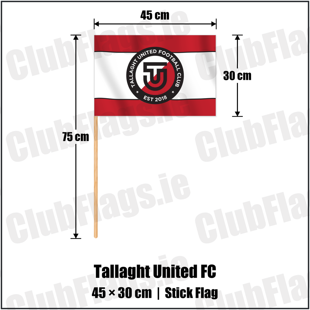 Tallaght United FC 30cm x 45cm Stick Flag with the club crest and colours, Dublin Football - ClubFlags.ie