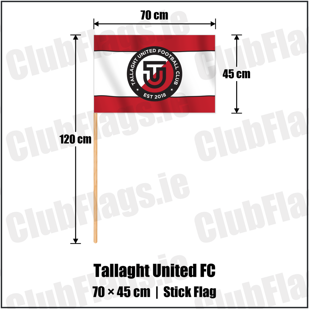 Tallaght United FC 45cm x 70cm Stick Flag with the club crest and colours, Dublin Football - ClubFlags.ie
