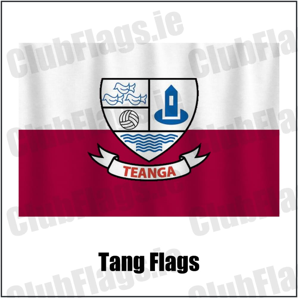Tang Flags in maroon and white, featuring the club crest on realistic fabric with gentle vertical folds; County Westmeath GAA. ClubFlags.ie.