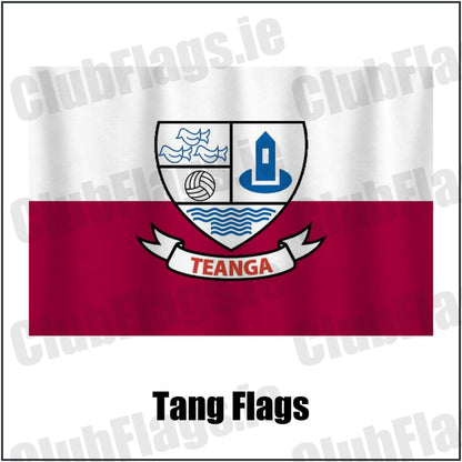 Tang Flags in maroon and white, featuring the club crest on realistic fabric with gentle vertical folds; County Westmeath GAA. ClubFlags.ie.