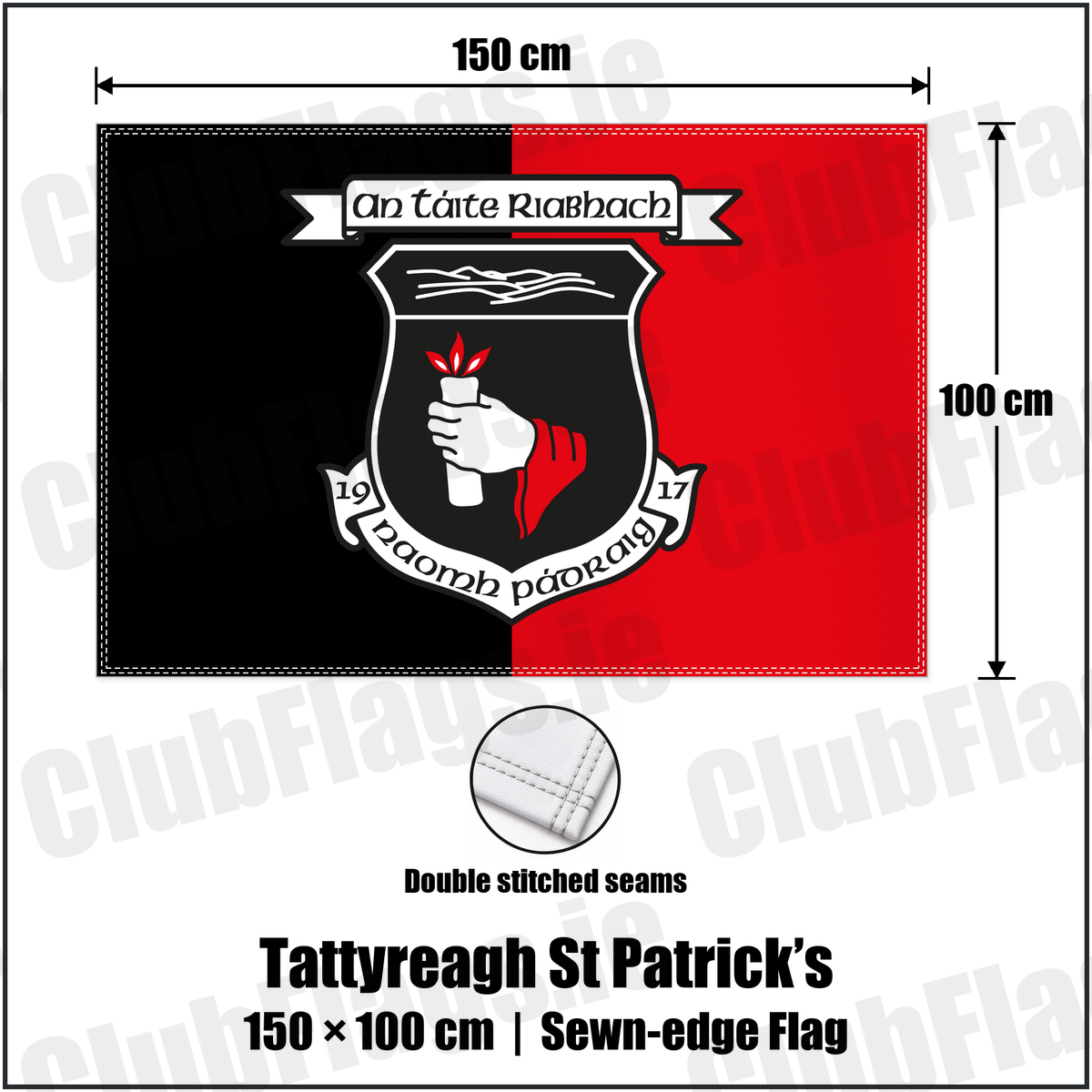 Tattyreagh St Patrick’s 100cm x 150cm Flag (sewn on the edges) with the club crest and colours, Tyrone GAA - ClubFlags.ie