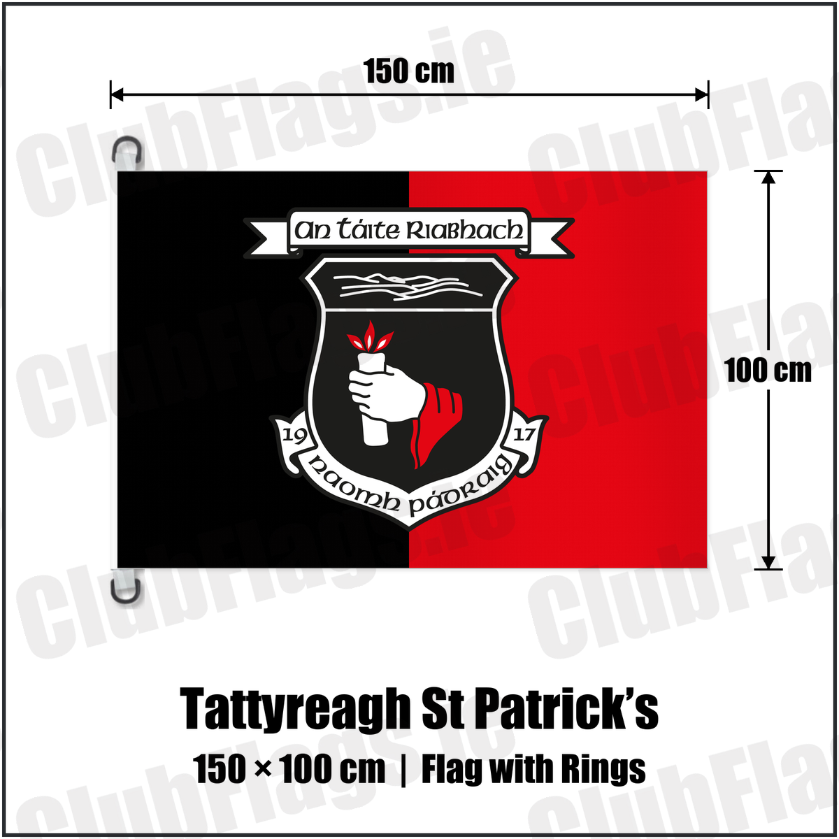Tattyreagh St Patrick’s 150cm x 100cm Flag Pole Flag with Rings with the club crest and colours, Tyrone GAA - ClubFlags.ie