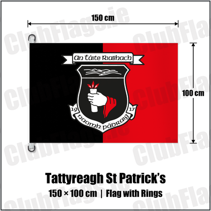 Tattyreagh St Patrick’s 150cm x 100cm Flag Pole Flag with Rings with the club crest and colours, Tyrone GAA - ClubFlags.ie
