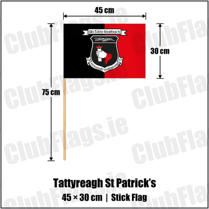 Tattyreagh St Patrick’s 30cm x 45cm Stick Flag with the club crest and colours, Tyrone GAA - ClubFlags.ie