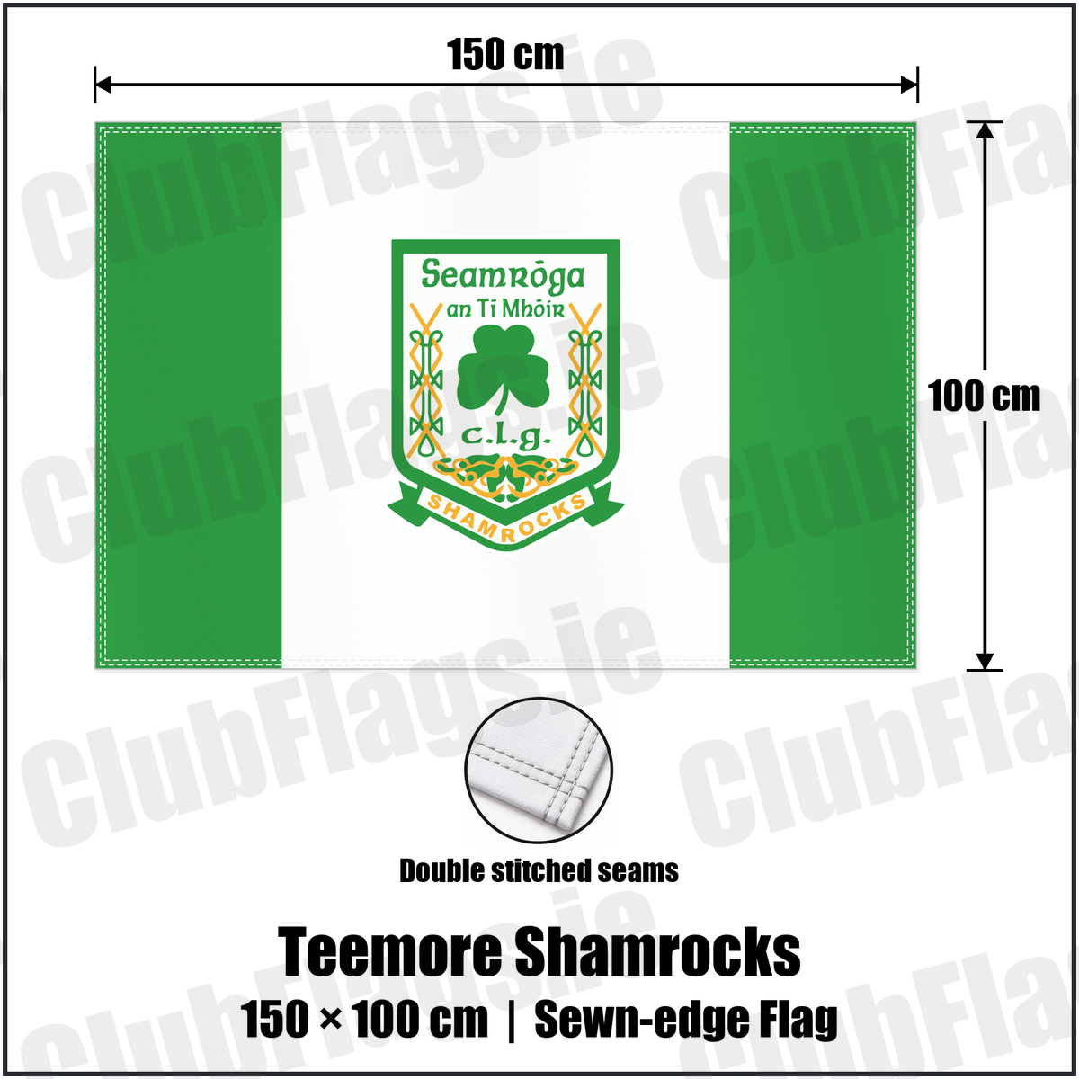 Teemore Shamrocks 100cm x 150cm Flag (sewn on the edges) with the club crest and colours, Fermanagh GAA - ClubFlags.ie
