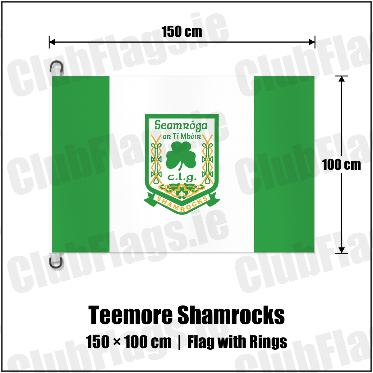 Teemore Shamrocks 150cm x 100cm Flag Pole Flag with Rings with the club crest and colours, Fermanagh GAA - ClubFlags.ie