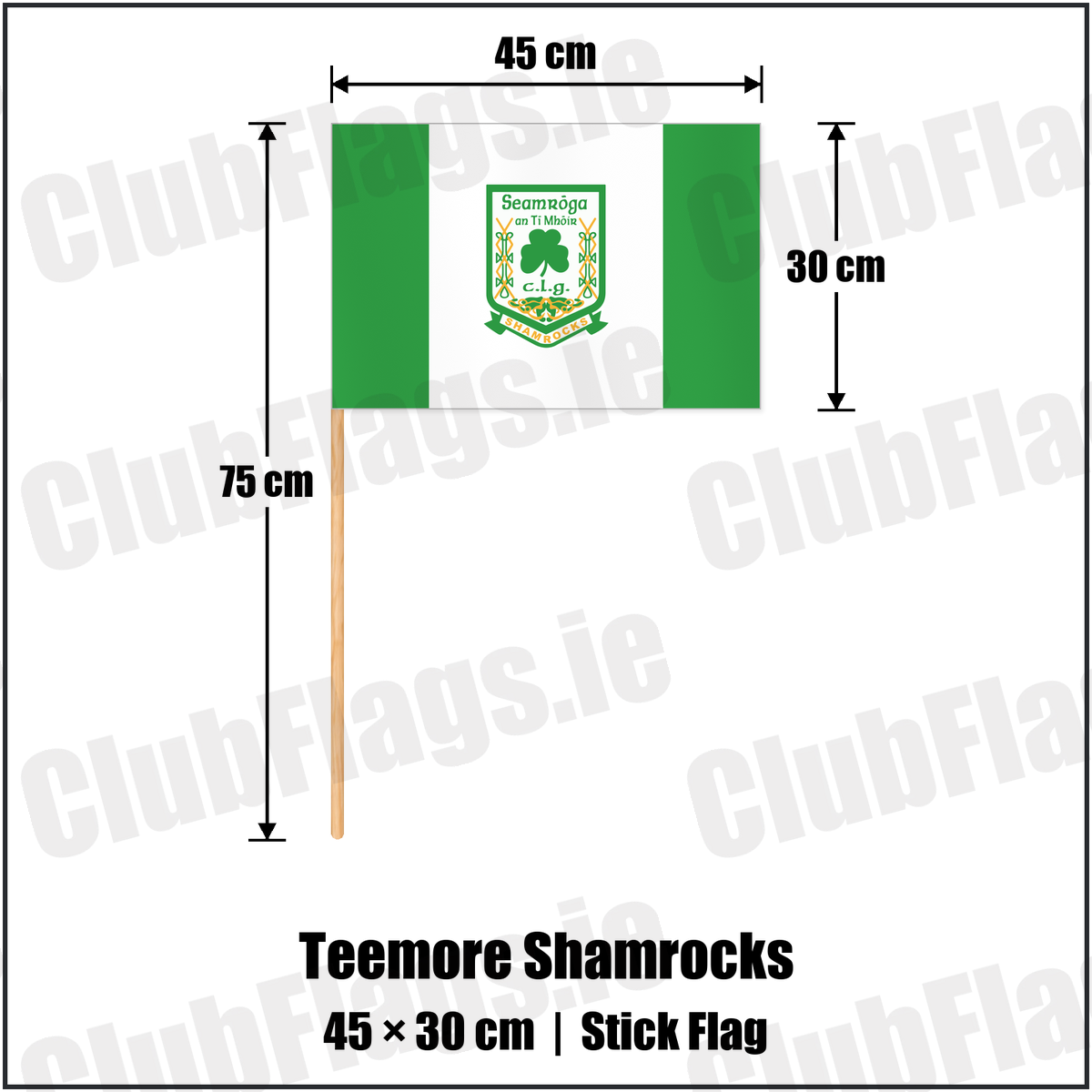 Teemore Shamrocks 30cm x 45cm Stick Flag with the club crest and colours, Fermanagh GAA - ClubFlags.ie