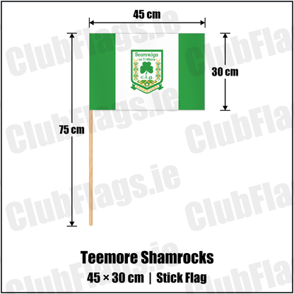 Teemore Shamrocks 30cm x 45cm Stick Flag with the club crest and colours, Fermanagh GAA - ClubFlags.ie