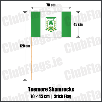 Teemore Shamrocks 45cm x 70cm Stick Flag with the club crest and colours, Fermanagh GAA - ClubFlags.ie