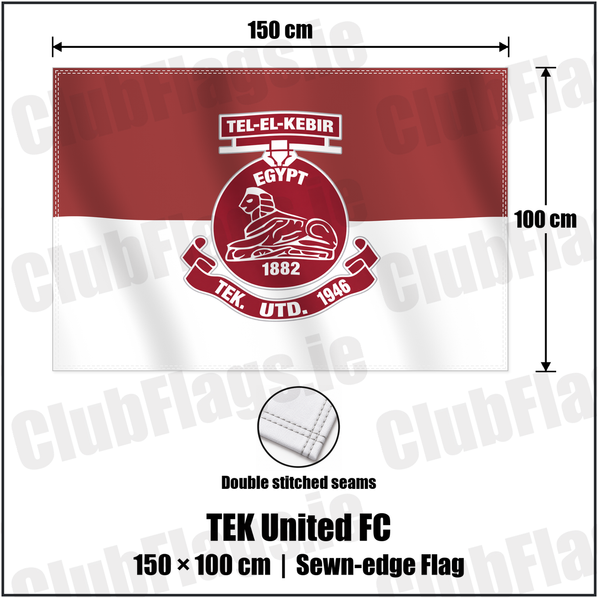 TEK United FC 100cm x 150cm Flag (sewn on the edges) with the verified club crest and colours, Dublin Football - ClubFlags.ie
