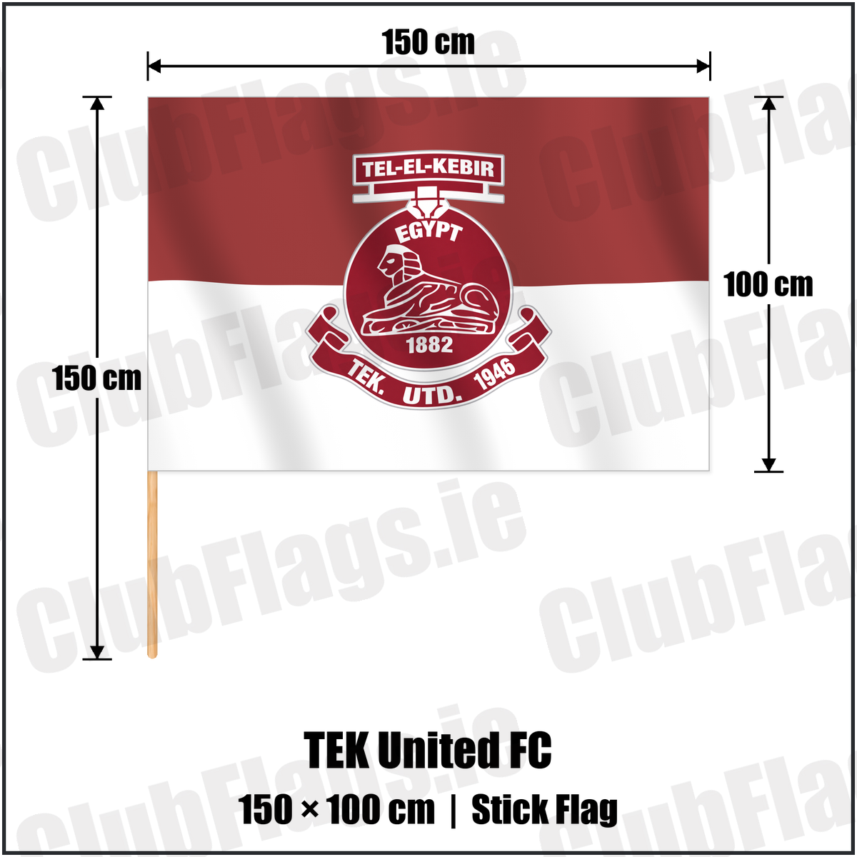 TEK United FC 100cm x 150cm Stick Flag with the verified club crest and colours, Dublin Football - ClubFlags.ie