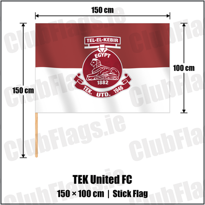 TEK United FC 100cm x 150cm Stick Flag with the verified club crest and colours, Dublin Football - ClubFlags.ie