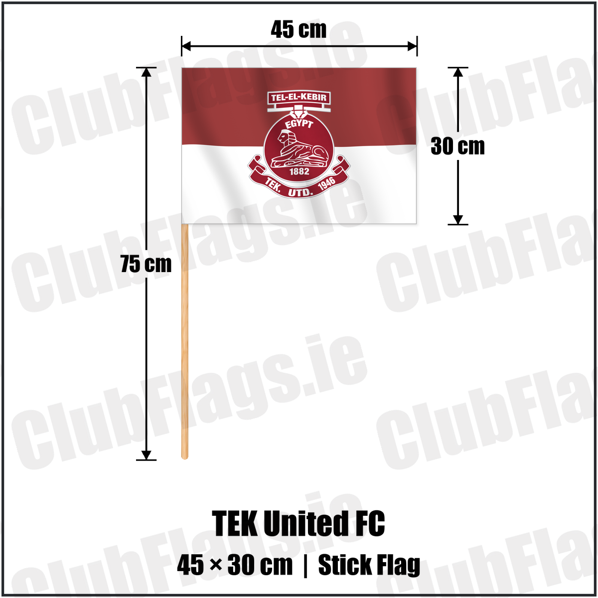 TEK United FC 30cm x 45cm Stick Flag with the verified club crest and colours, Dublin Football - ClubFlags.ie