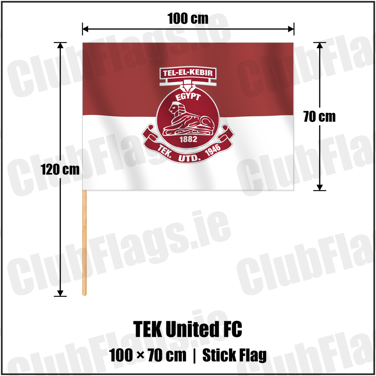 TEK United FC 70cm x 100cm Stick Flag with the verified club crest and colours, Dublin Football - ClubFlags.ie