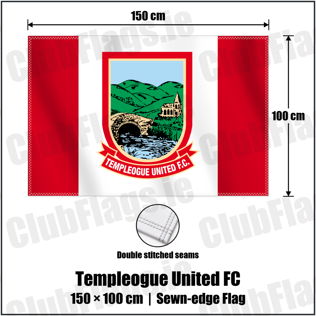 Templeogue United FC 100cm x 150cm Flag (sewn on the edges) with the club crest and colours, Dublin Football - ClubFlags.ie