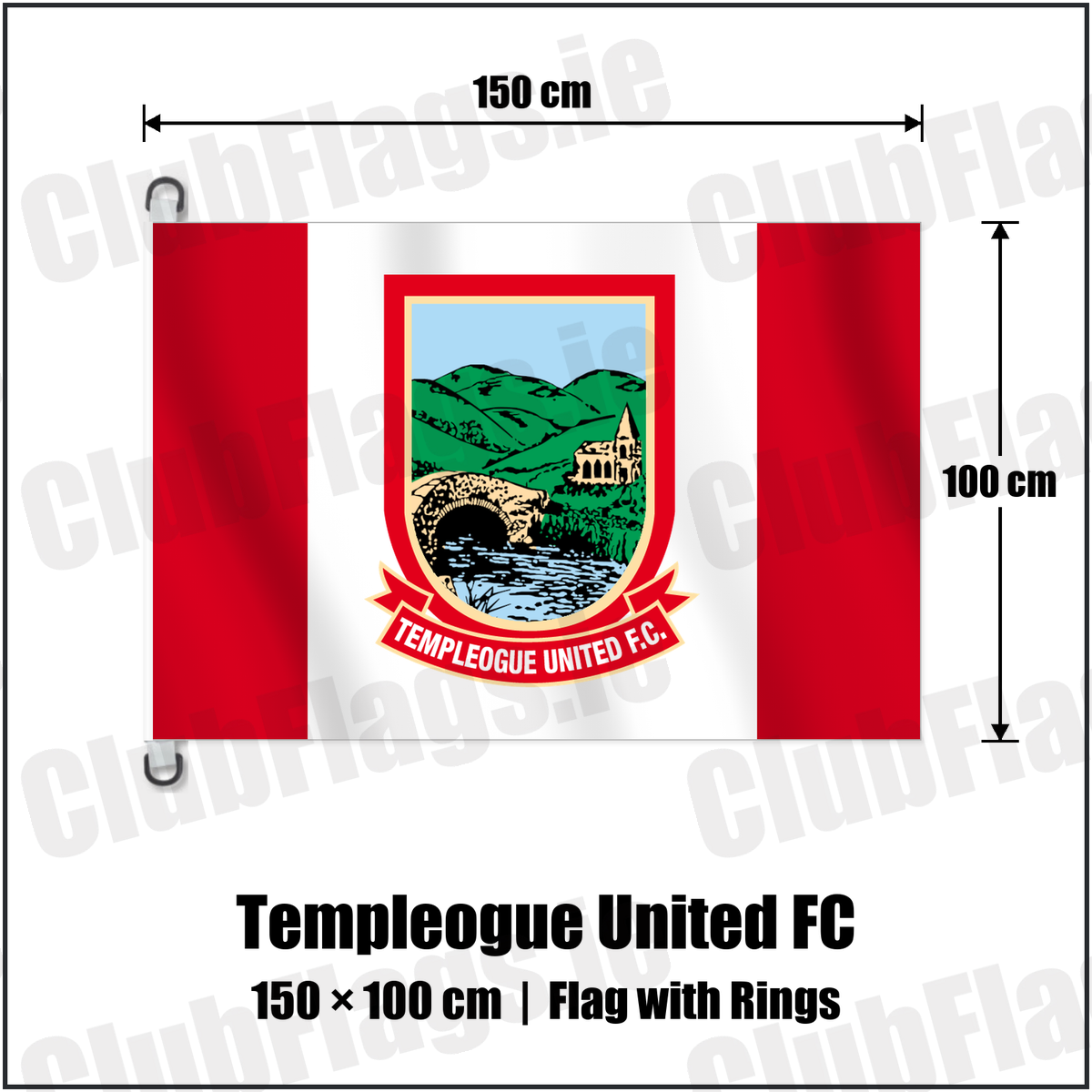 Templeogue United FC 150cm x 100cm Flag Pole Flag with Rings with the club crest and colours, Dublin Football - ClubFlags.ie