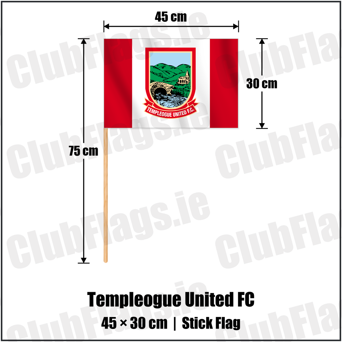 Templeogue United FC 30cm x 45cm Stick Flag with the club crest and colours, Dublin Football - ClubFlags.ie