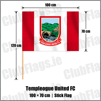 Templeogue United FC 70cm x 100cm Stick Flag with the club crest and colours, Dublin Football - ClubFlags.ie