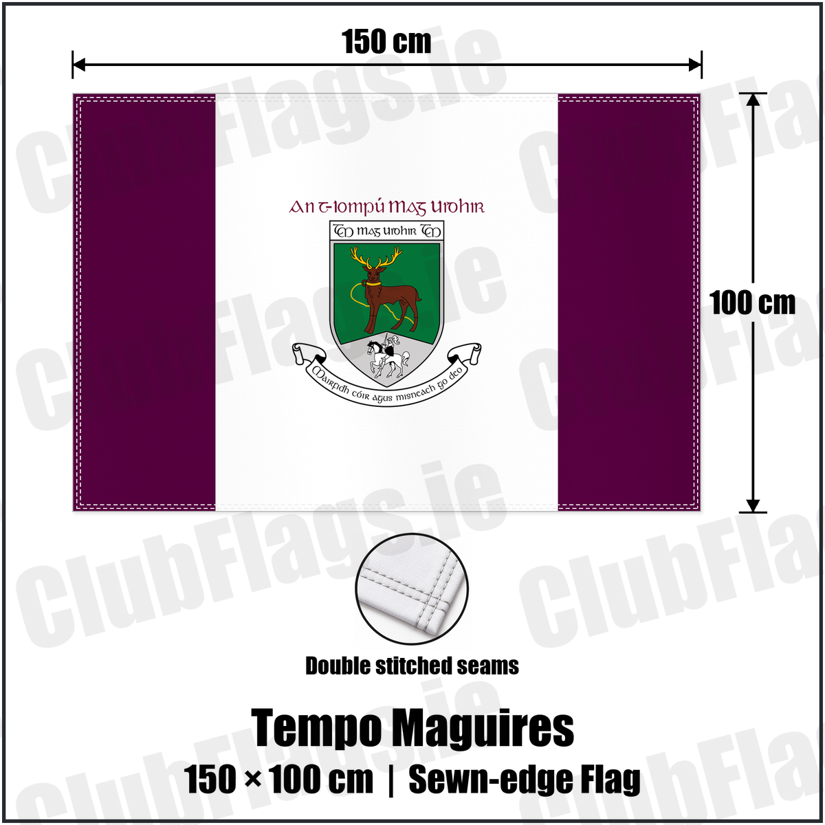 Tempo Maguires 100cm x 150cm Flag (sewn on the edges) with the club crest and colours, Fermanagh GAA - ClubFlags.ie