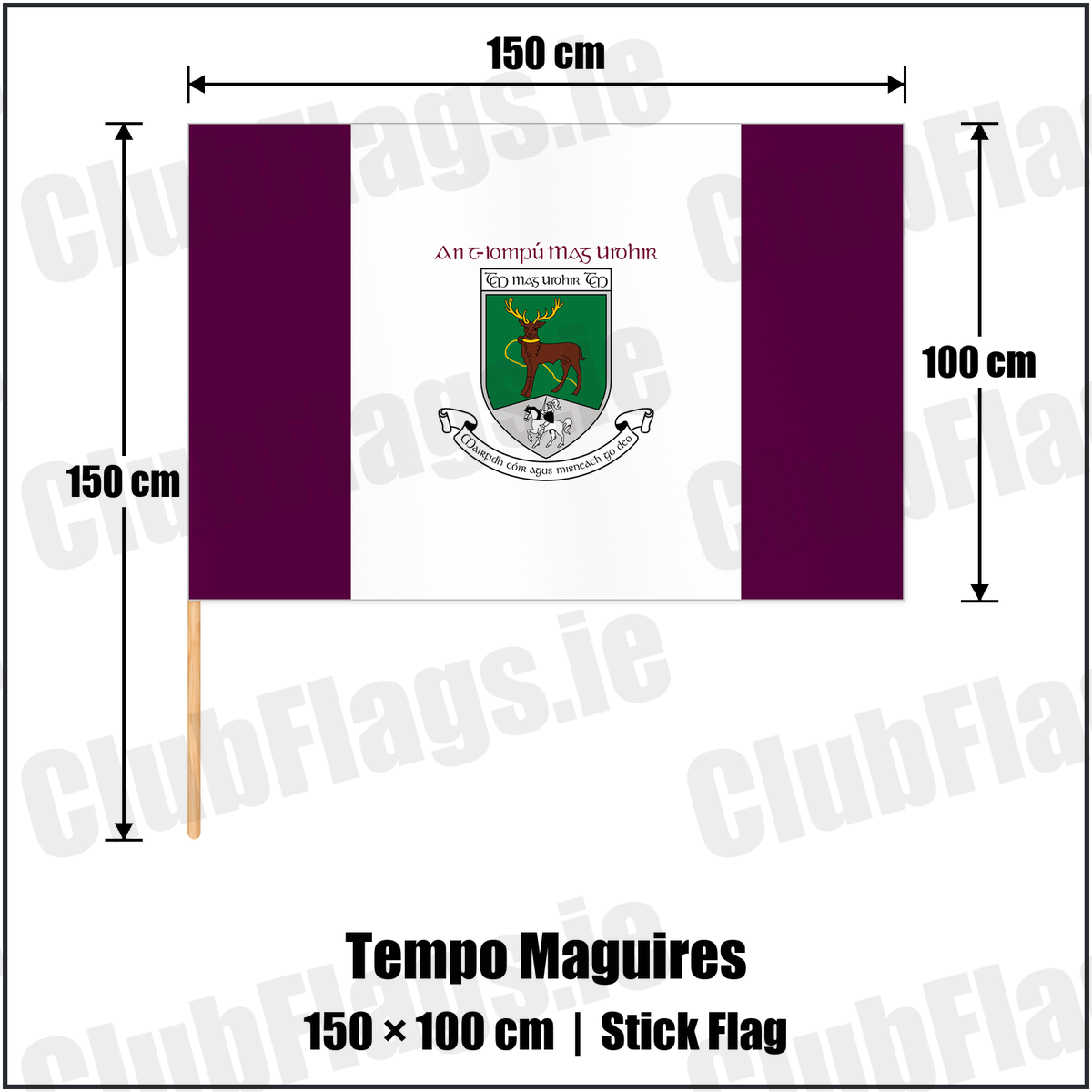 Tempo Maguires 100cm x 150cm Stick Flag with the club crest and colours, Fermanagh GAA - ClubFlags.ie