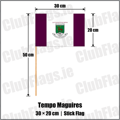 Tempo Maguires 20cm x 30cm Stick Flag with the club crest and colours, Fermanagh GAA - ClubFlags.ie