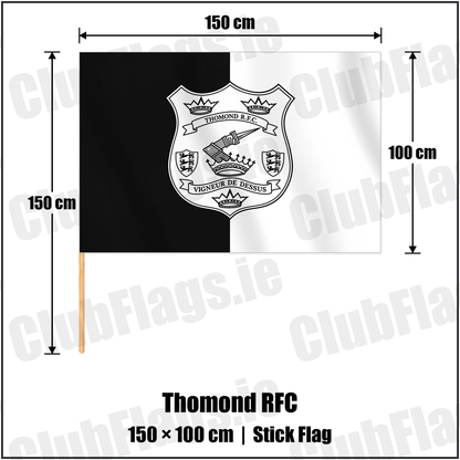 Thomond RFC 100cm x 150cm Stick Flag with the verified club crest and colours, Limerick Rugby - ClubFlags.ie