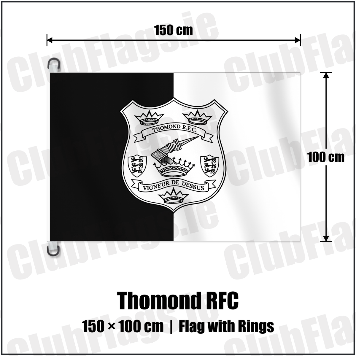Thomond RFC 150cm x 100cm Flag Pole Flag with Rings with the verified club crest and colours, Limerick Rugby - ClubFlags.ie