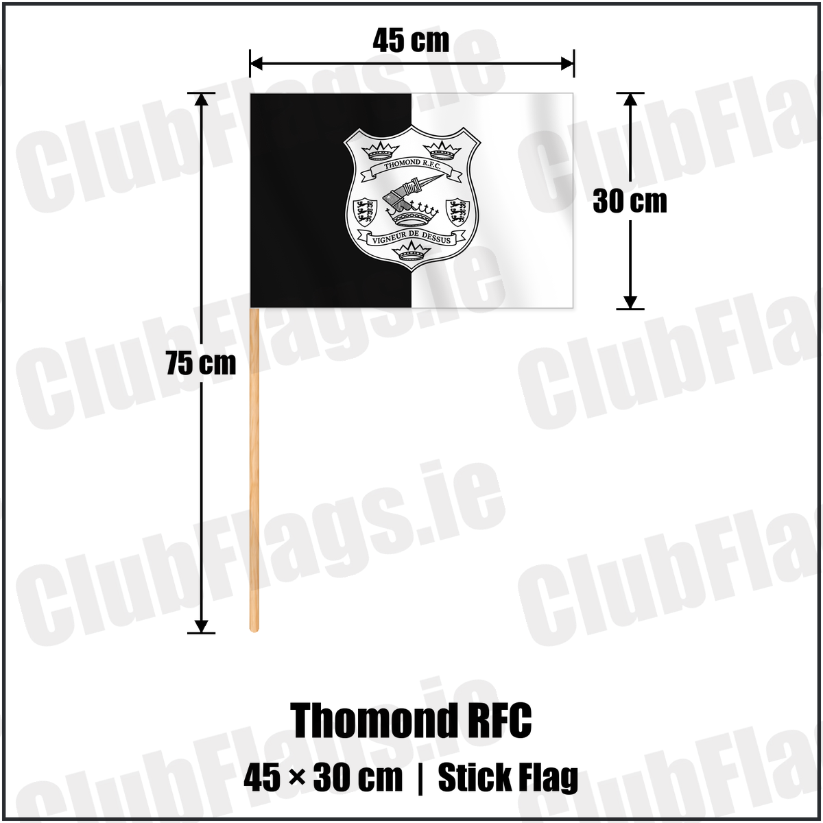 Thomond RFC 30cm x 45cm Stick Flag with the verified club crest and colours, Limerick Rugby - ClubFlags.ie