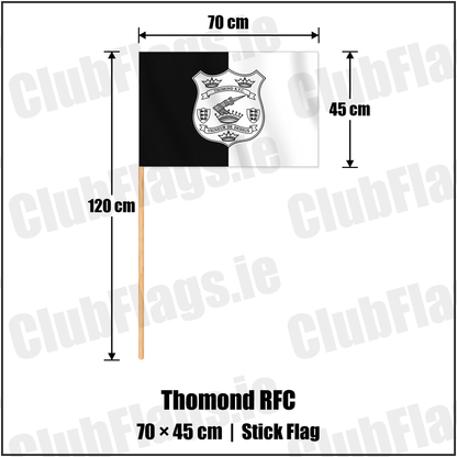 Thomond RFC 45cm x 70cm Stick Flag with the verified club crest and colours, Limerick Rugby - ClubFlags.ie