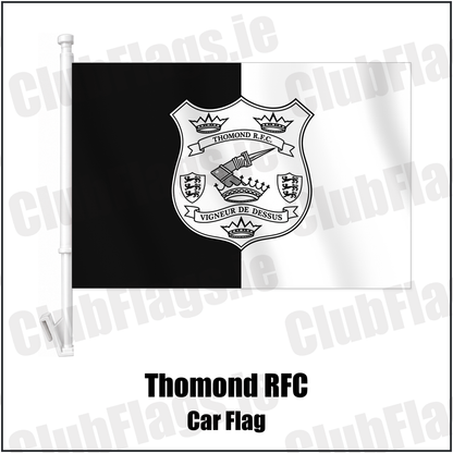 Thomond RFC Car Flag with the verified club crest and colours, Limerick Rugby - ClubFlags.ie