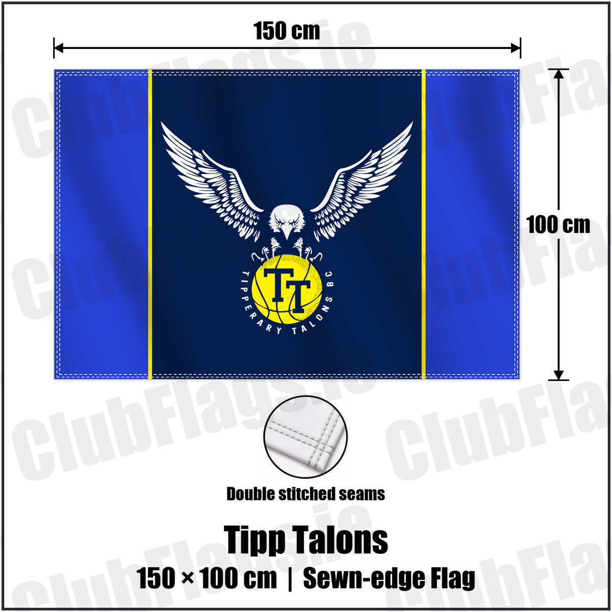 Tipp Talons 100cm x 150cm Flag (sewn on the edges) with the club crest and colours, Tipperary Basketball - ClubFlags.ie