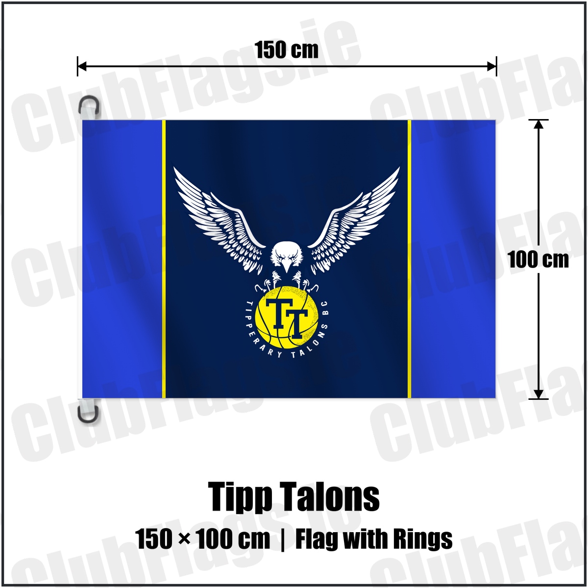 Tipp Talons 150cm x 100cm Flag Pole Flag with Rings with the club crest and colours, Tipperary Basketball - ClubFlags.ie