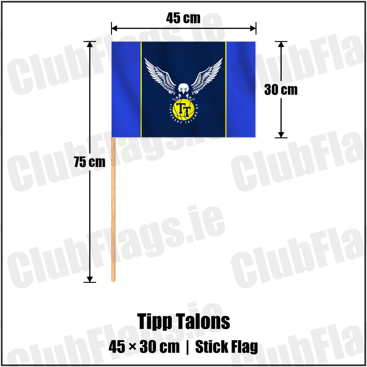 Tipp Talons 30cm x 45cm Stick Flag with the club crest and colours, Tipperary Basketball - ClubFlags.ie