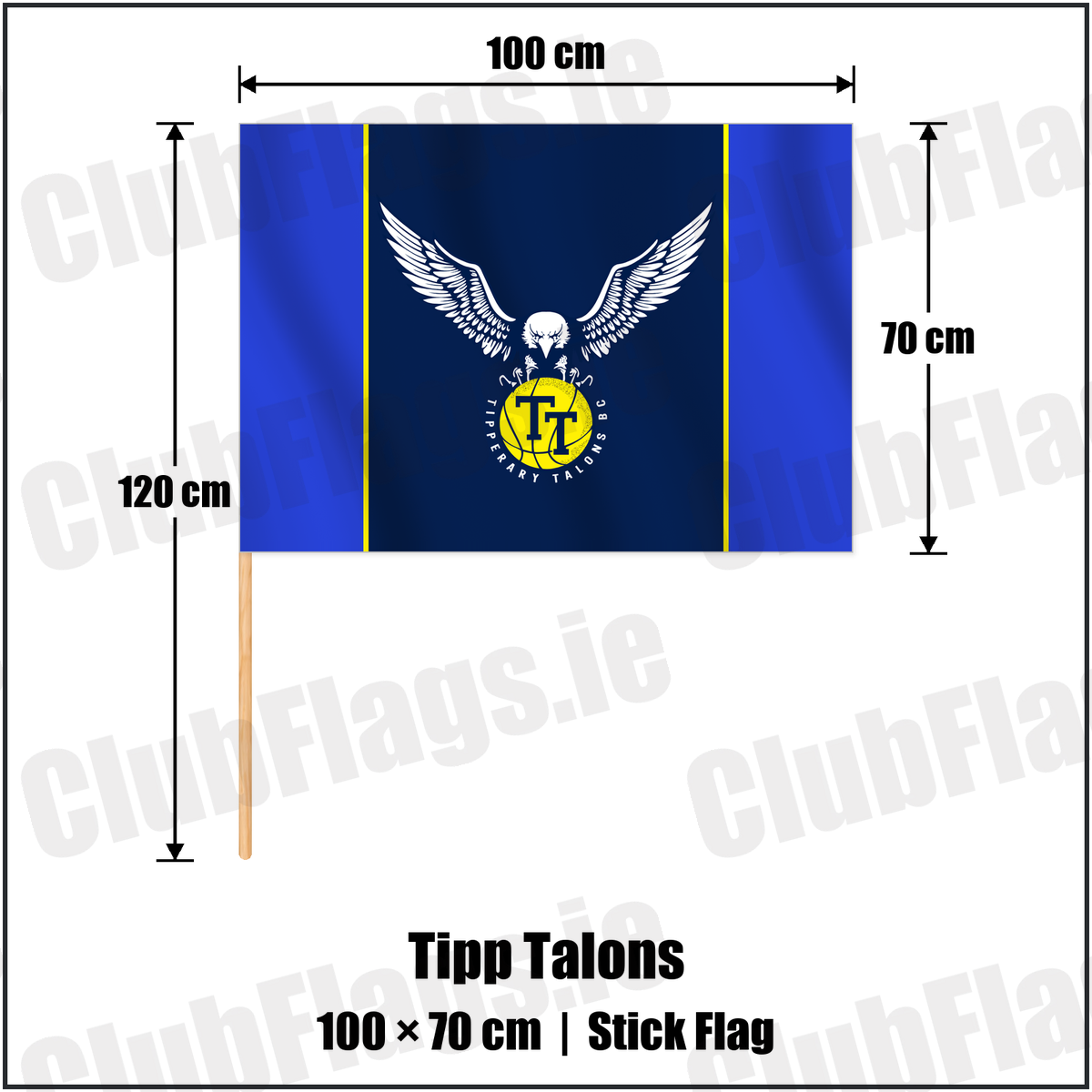 Tipp Talons 70cm x 100cm Stick Flag with the club crest and colours, Tipperary Basketball - ClubFlags.ie