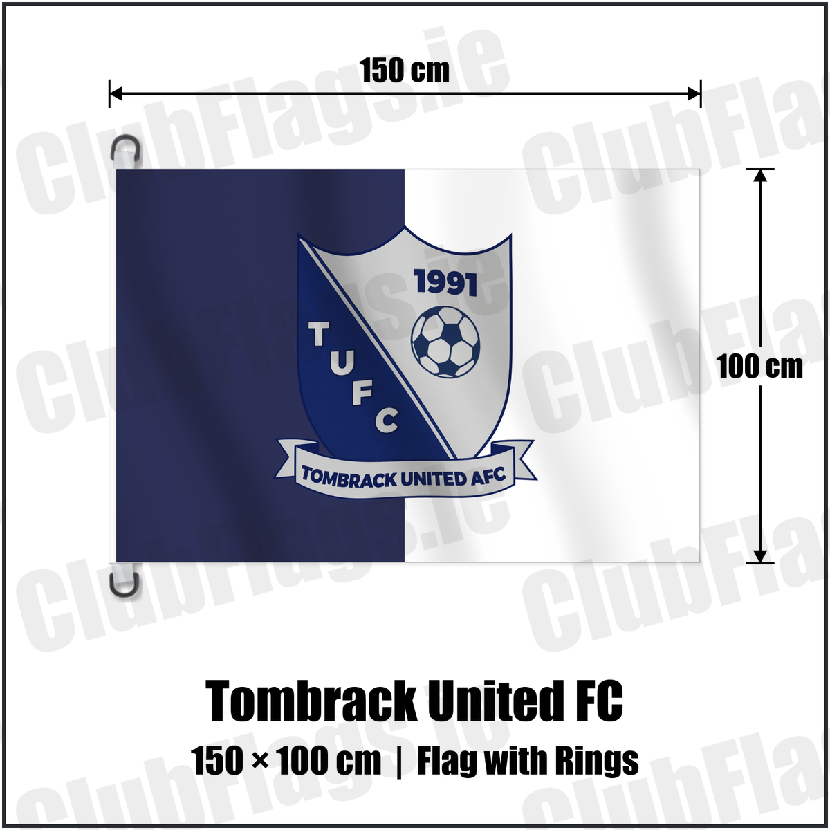 Tombrack United FC 150cm x 100cm Flag Pole Flag with Rings with the verified club crest and colours, Wexford Football - ClubFlags.ie