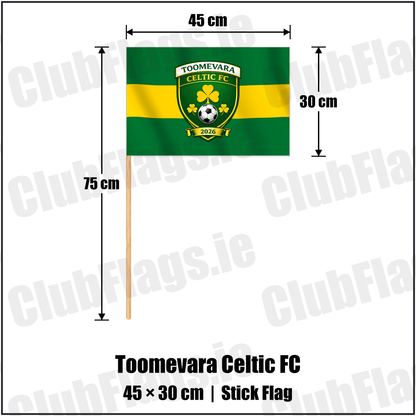 Toomevara Celtic FC 30cm x 45cm Stick Flag with the club crest and colours, Tipperary Football - ClubFlags.ie