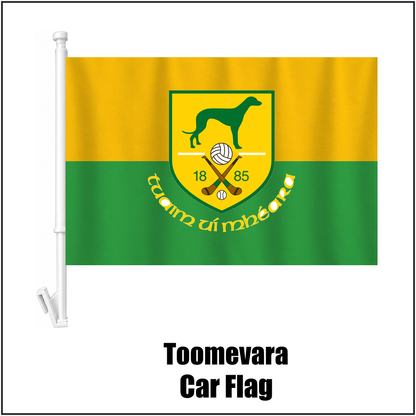 Toomevara Car Flag, featuring the club crest and green and gold colours; County Tipperary GAA. ClubFlags.ie.