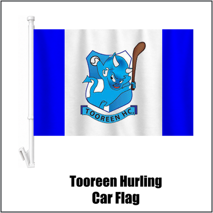 Tooreen Hurling Car Flag, featuring the club crest and blue and white colours; County Mayo GAA. ClubFlags.ie.