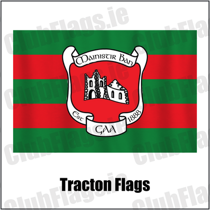 Tracton Flags, featuring the club crest and green and red colours; County Cork GAA. ClubFlags.ie.