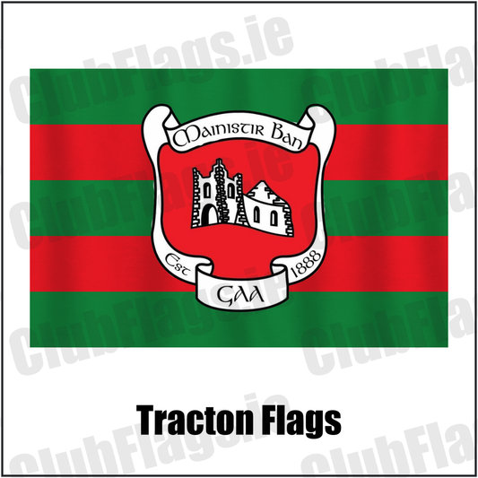 Tracton Flags, featuring the club crest and green and red colours; County Cork GAA. ClubFlags.ie.