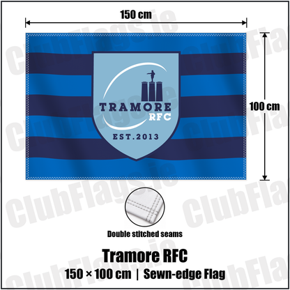 Tramore RFC 100cm x 150cm Flag (sewn on the edges) with the club crest and colours, Waterford Rugby - ClubFlags.ie