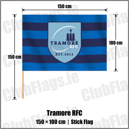 Tramore RFC 100cm x 150cm Stick Flag with the club crest and colours, Waterford Rugby - ClubFlags.ie