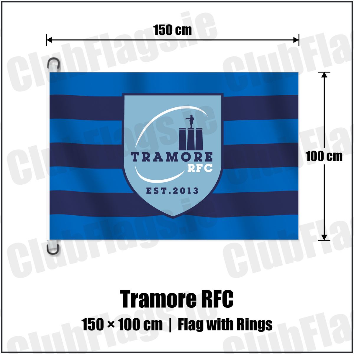 Tramore RFC 150cm x 100cm Flag Pole Flag with Rings with the club crest and colours, Waterford Rugby - ClubFlags.ie