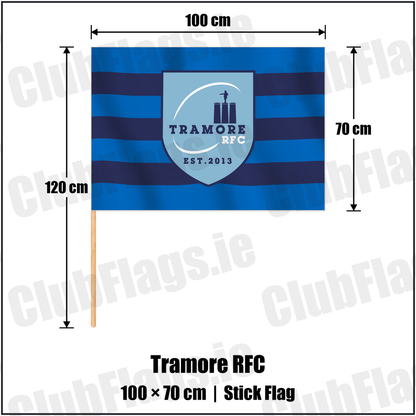 Tramore RFC 70cm x 100cm Stick Flag with the club crest and colours, Waterford Rugby - ClubFlags.ie