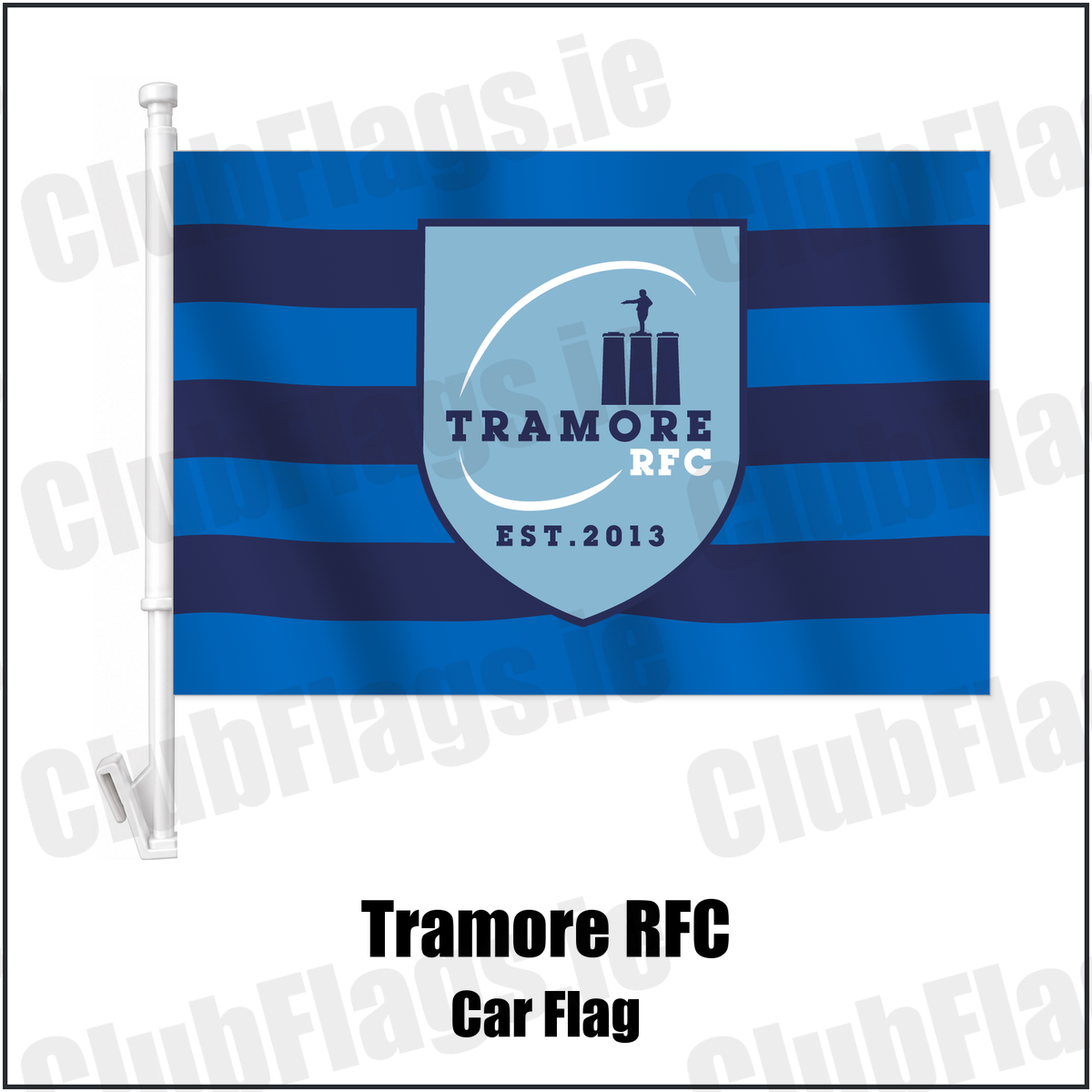 Tramore RFC Car Flag with the club crest and colours, Waterford Rugby - ClubFlags.ie