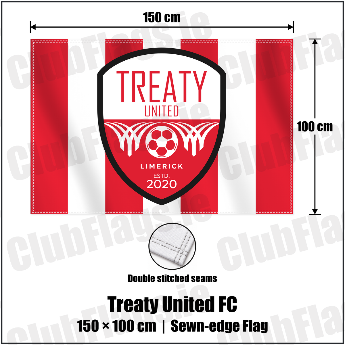 Treaty United FC 100cm x 150cm Flag (sewn on the edges) with the club crest and colours, Limerick Football - ClubFlags.ie