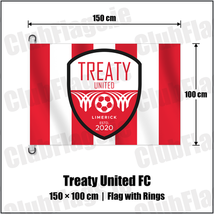 Treaty United FC 150cm x 100cm Flag Pole Flag with Rings with the club crest and colours, Limerick Football - ClubFlags.ie