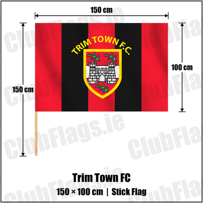 Trim Town FC 100cm x 150cm Stick Flag with the club crest and colours, Meath Football - ClubFlags.ie